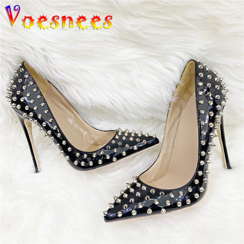 Celebrity Star High Heels 12CM Pointed Thin Heel Single Shoes Shallow Mouth Rivet Women Pumps 2023 New Unique Design Stilettos