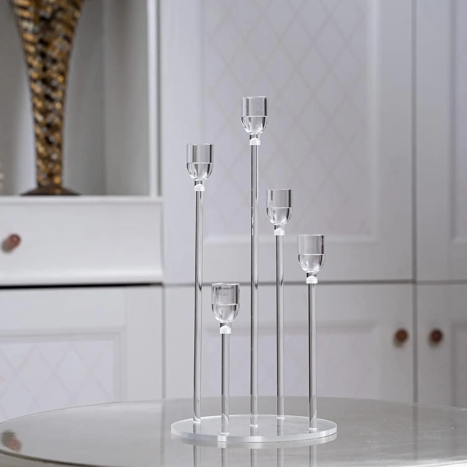 10Pcs Clear Candle Holder for Wedding Table Centerpiece 5 Arm Acrylic Candelabra Crystal Candlestick Holder for Living Room