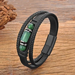 Genuine Hematite Volcanic Agates Stone Bracelet Man High Quality Stainless Steel Bracelet Jewellery Women Accessories