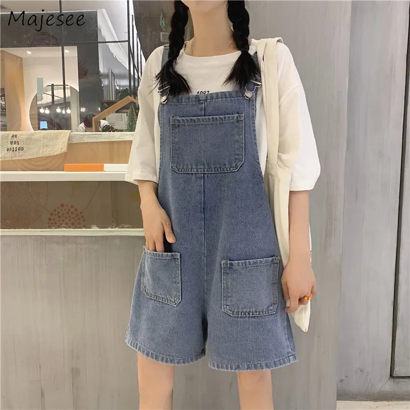 Rompers Women Simple Classic Denim Student Korean Style Loose Harajuku Kawaii Ulzzang New Causal All-match Womens Clothing Chic