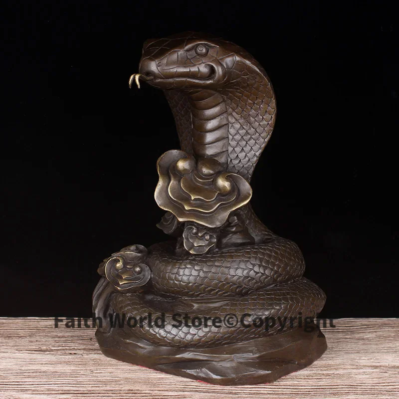 23 CM -TOP COOL home office decorative AR -efficacious Talisman mascot for wealth and luck RUYI naja cobra bronze sculpture