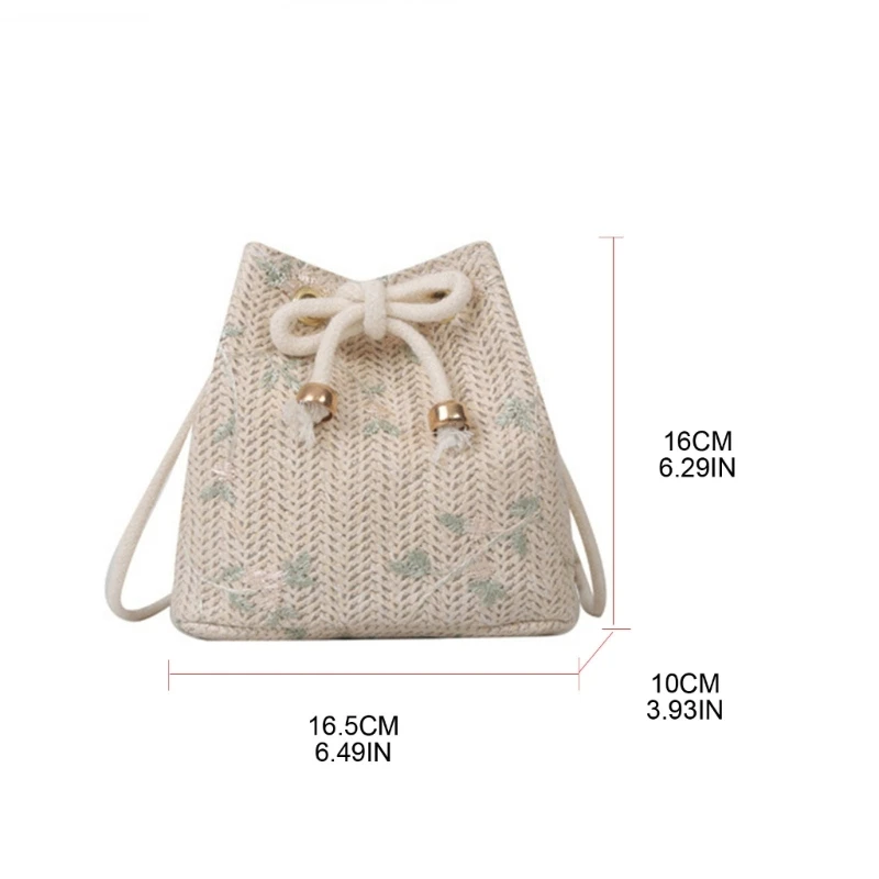 Women Straw Bucket Bag Female Drawstring Shoulder Bag Summer Beach-Handbag Ins