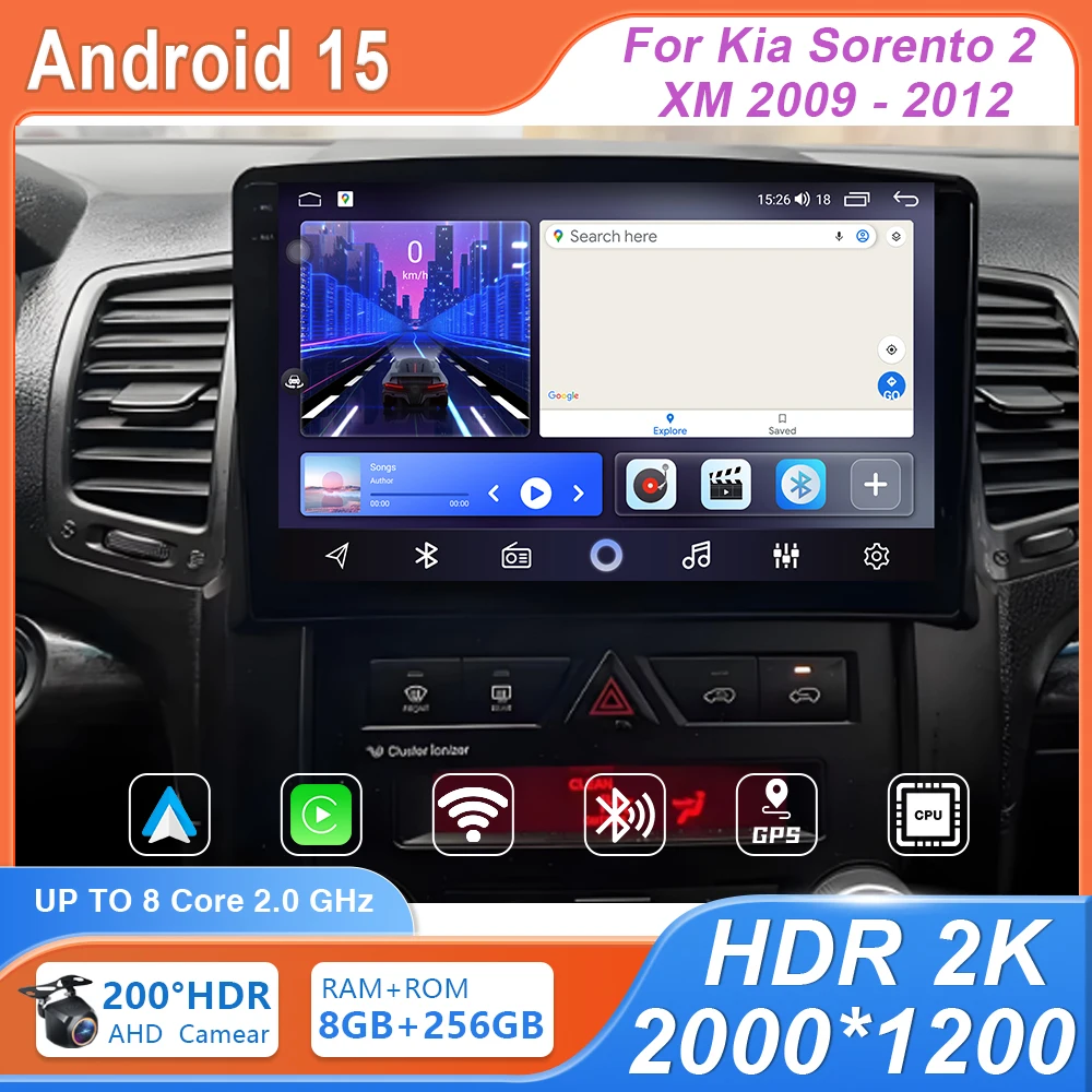 

Radio Video Multimedia Carplay Navigation GPS For Kia Sorento 2 XM 2009 - 2012 Android 15 Aauto Head Unit Screen 5G WIFI BT DVD