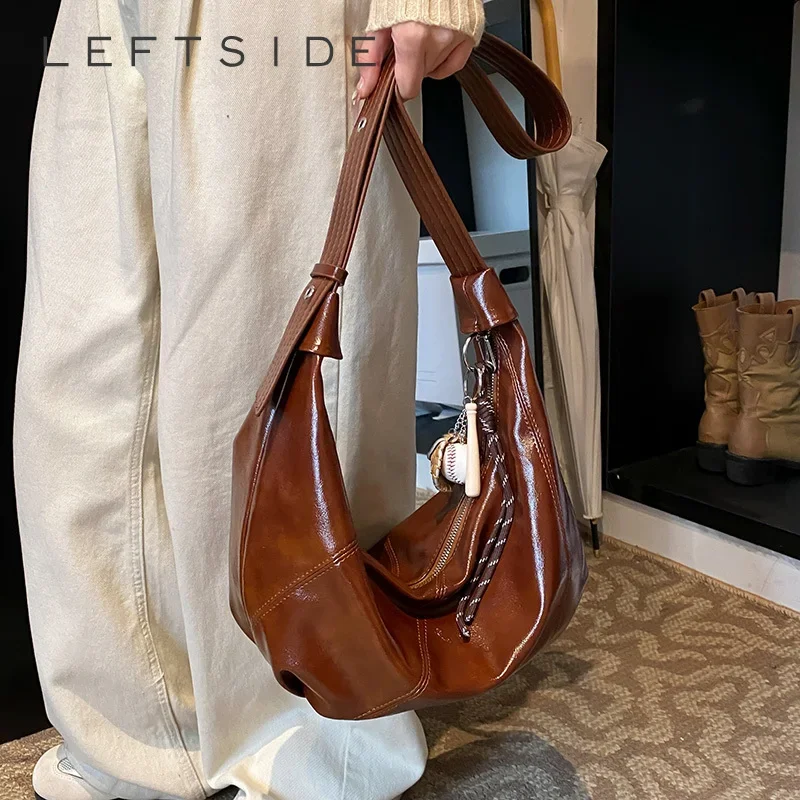 Linkerkant Grote PU Lederen Retro Crossbody Tas voor Vrouwen 2024 Trend Nieuwe Y2K Handtassen Vrouwtjes Reizen Luxe Merk Schoudertassen