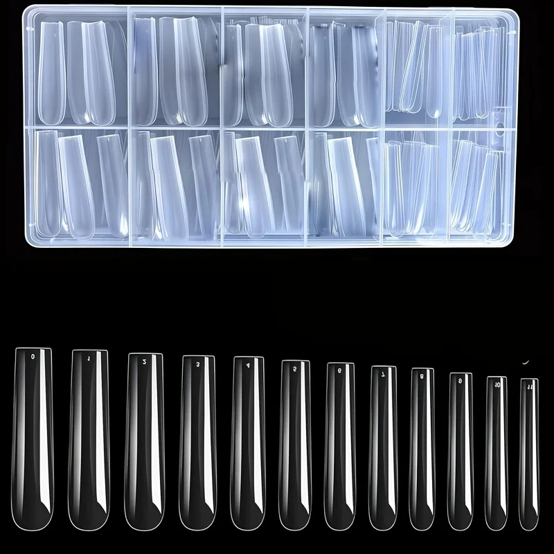 240 Pieces of Soft Gel Nail Tips, Rectangular Transparent Full Cover False Nails, XXXL Acrylic Nail Extension Kit, Suitable for Home DIY and Beginners, Transparent Press-On Nail Tips, 12 Sizes