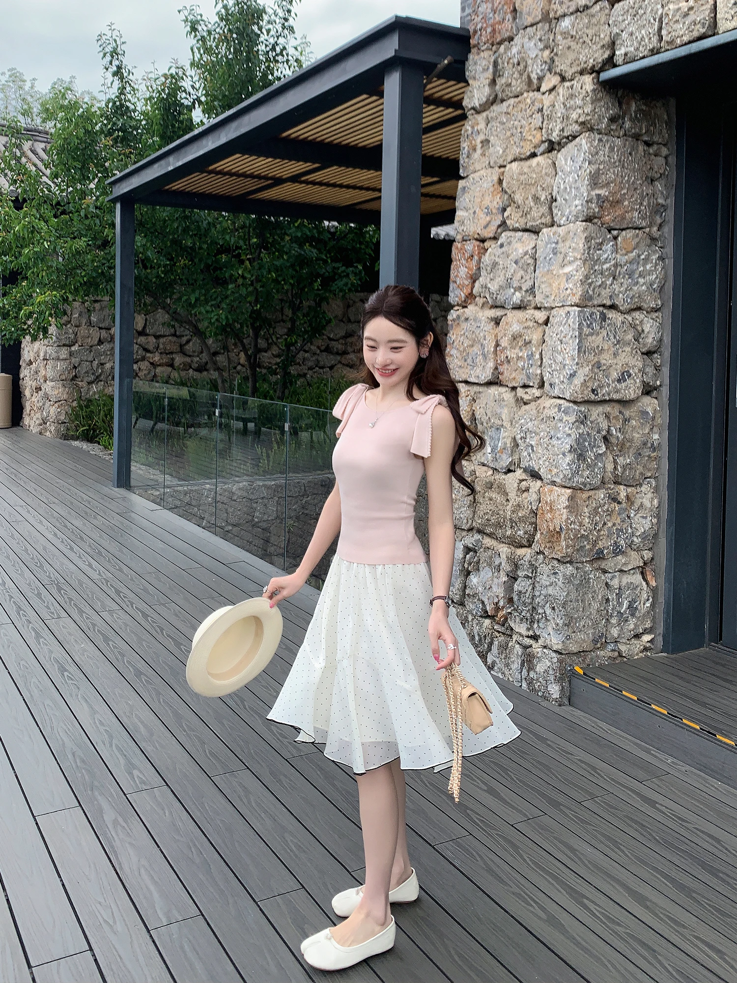 Elegant Polka Dot A-Line Skirt Women's Design Sensation Pline Midi Skirt Standard Fit Polyester Fiber Summer Collection