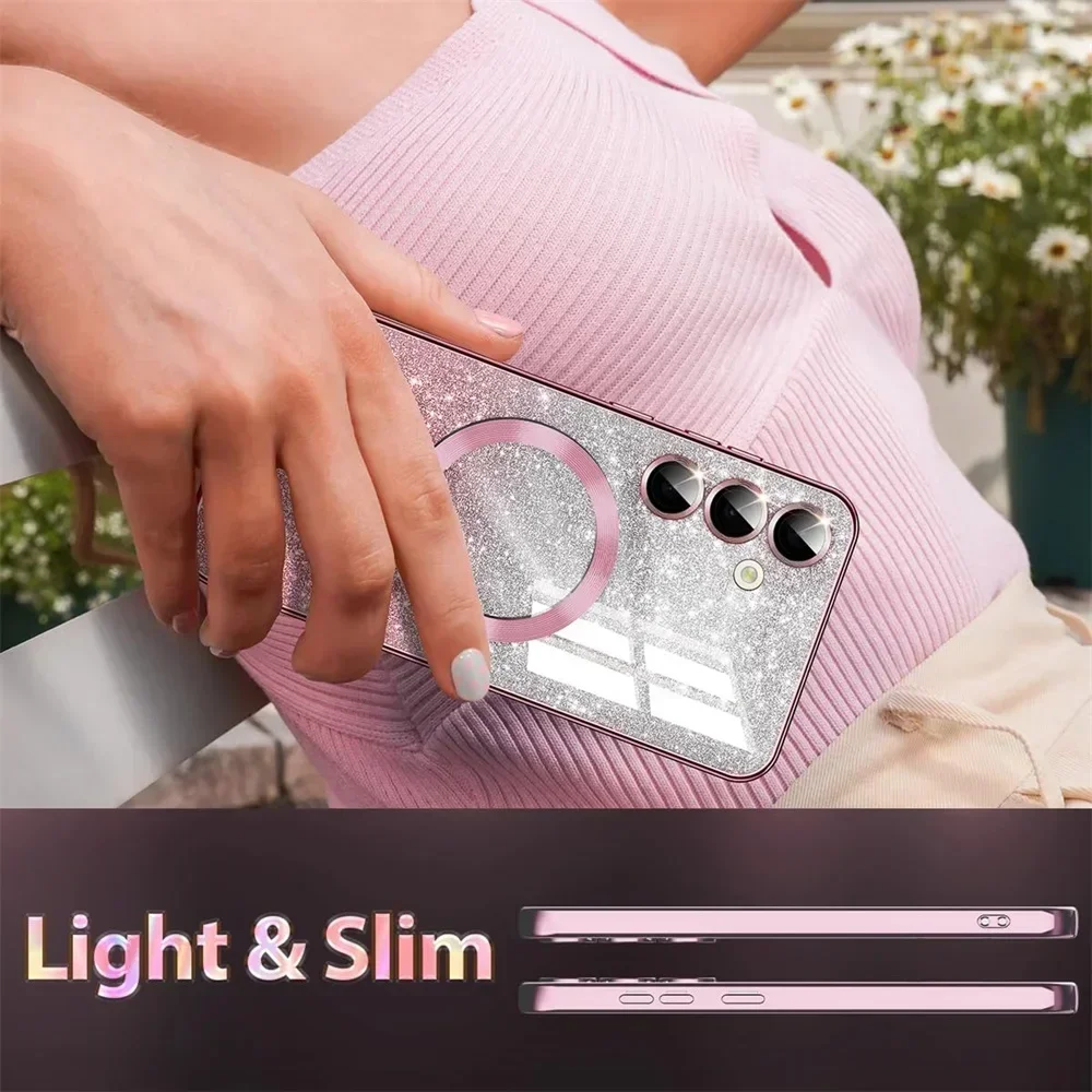 Glitter Case For Samsung Galaxy S26 S24 FE S25 Ultra S23 S22 S20 S21 Plus A17 A36 A16 Wireless Charging Magnetic TPU Soft Cover