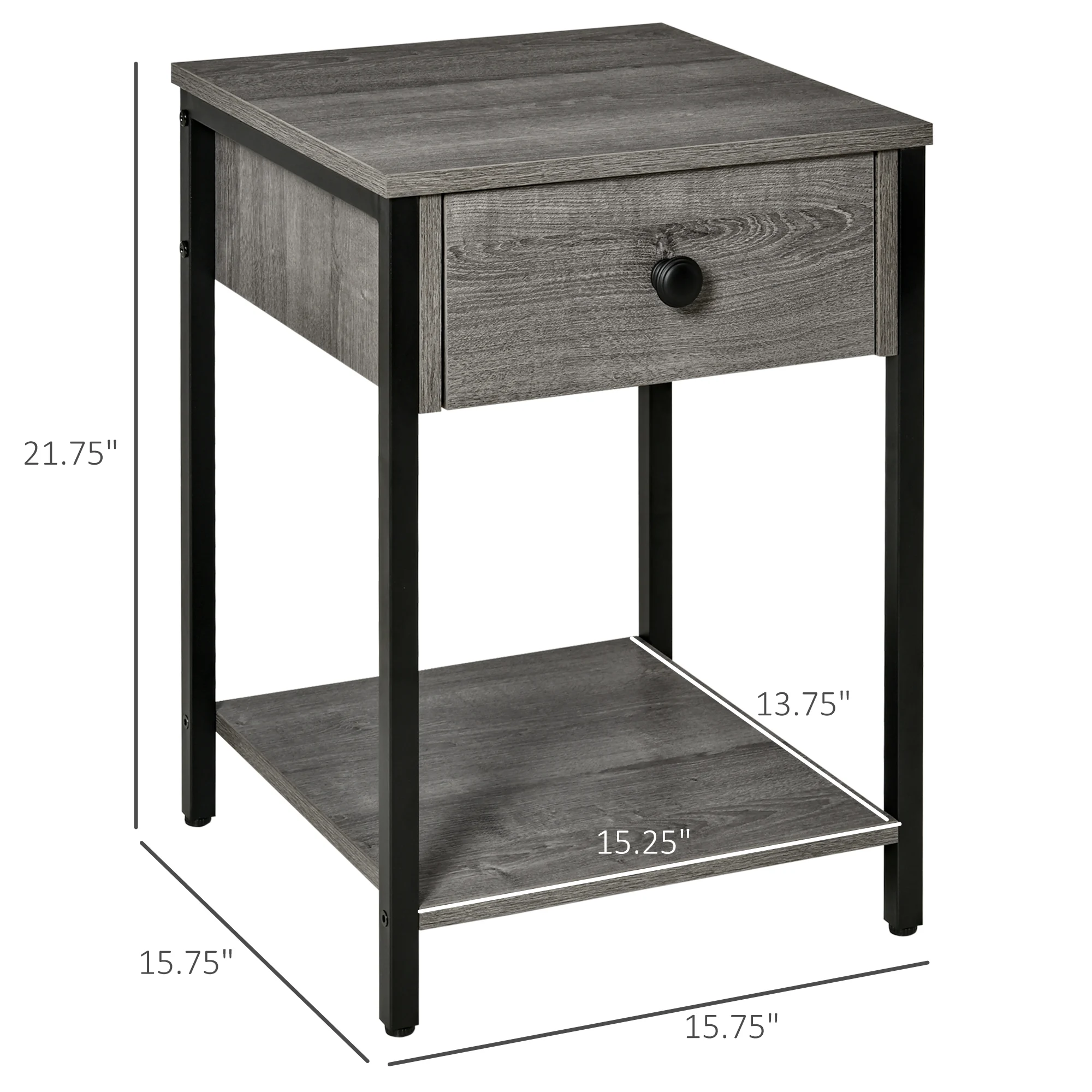 Rustic Side Table Night Stand W/ Storage Shelf & Drawer for Living Room, Brown