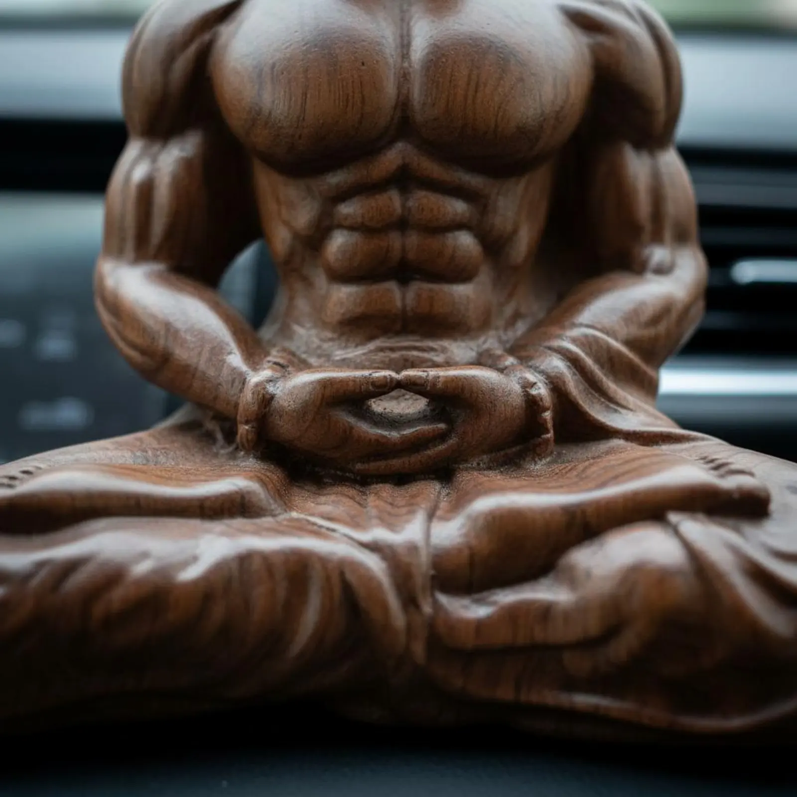 Ebony Wood Carved Buddha Creative Design Muscular Buddha Statue House Decoration Humorous Decor for Office