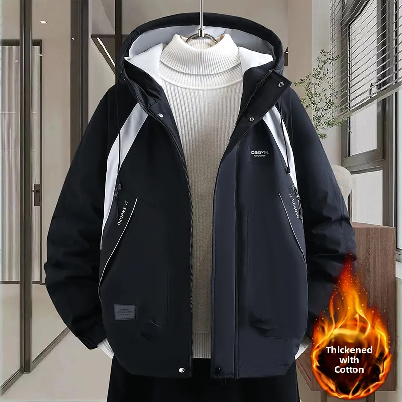 

Утепленная осенне-зимняя мужская куртка с капюшоном для подростков и студентов, модное теплое пальто из полиэстера, повседневное, на молнии