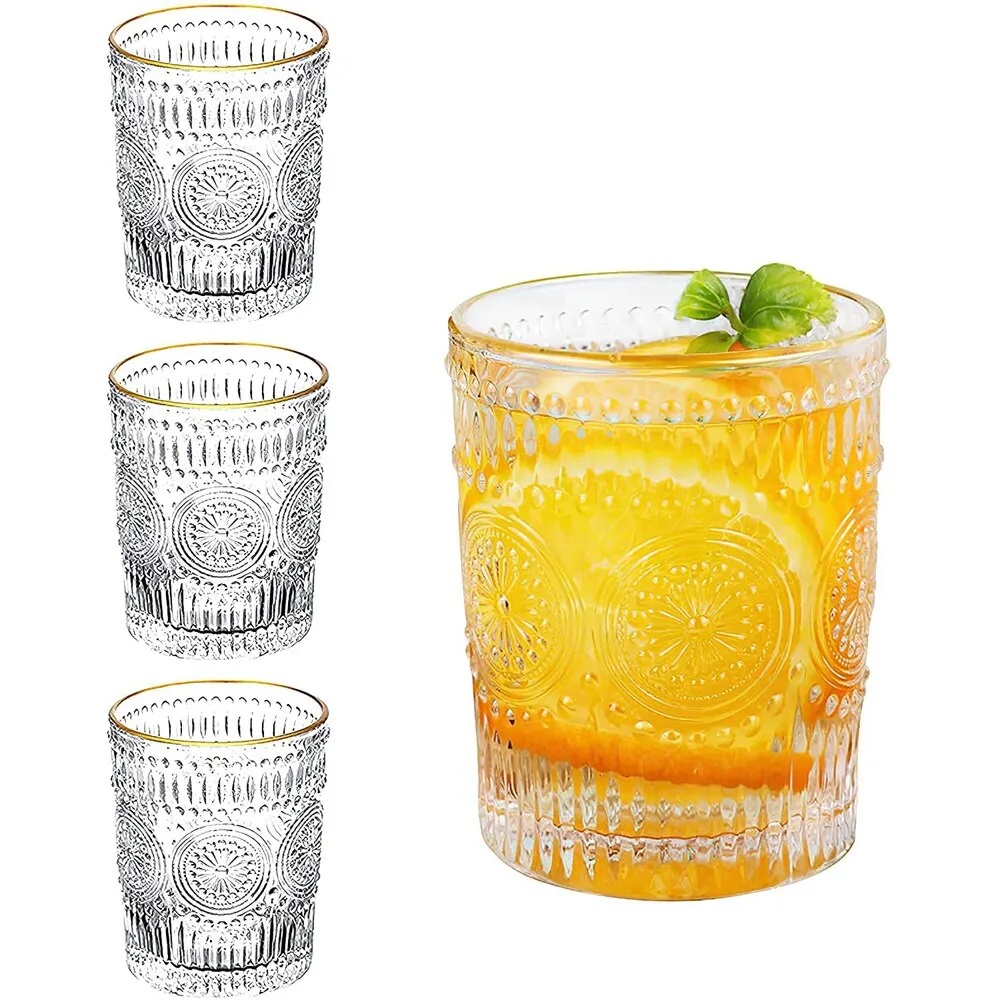 6 Stück 300ml transparentes Weinglas Set Trinkbecher Barock glas für Dinnerpartys Bar dickes hitze beständiges bleifreies Glas