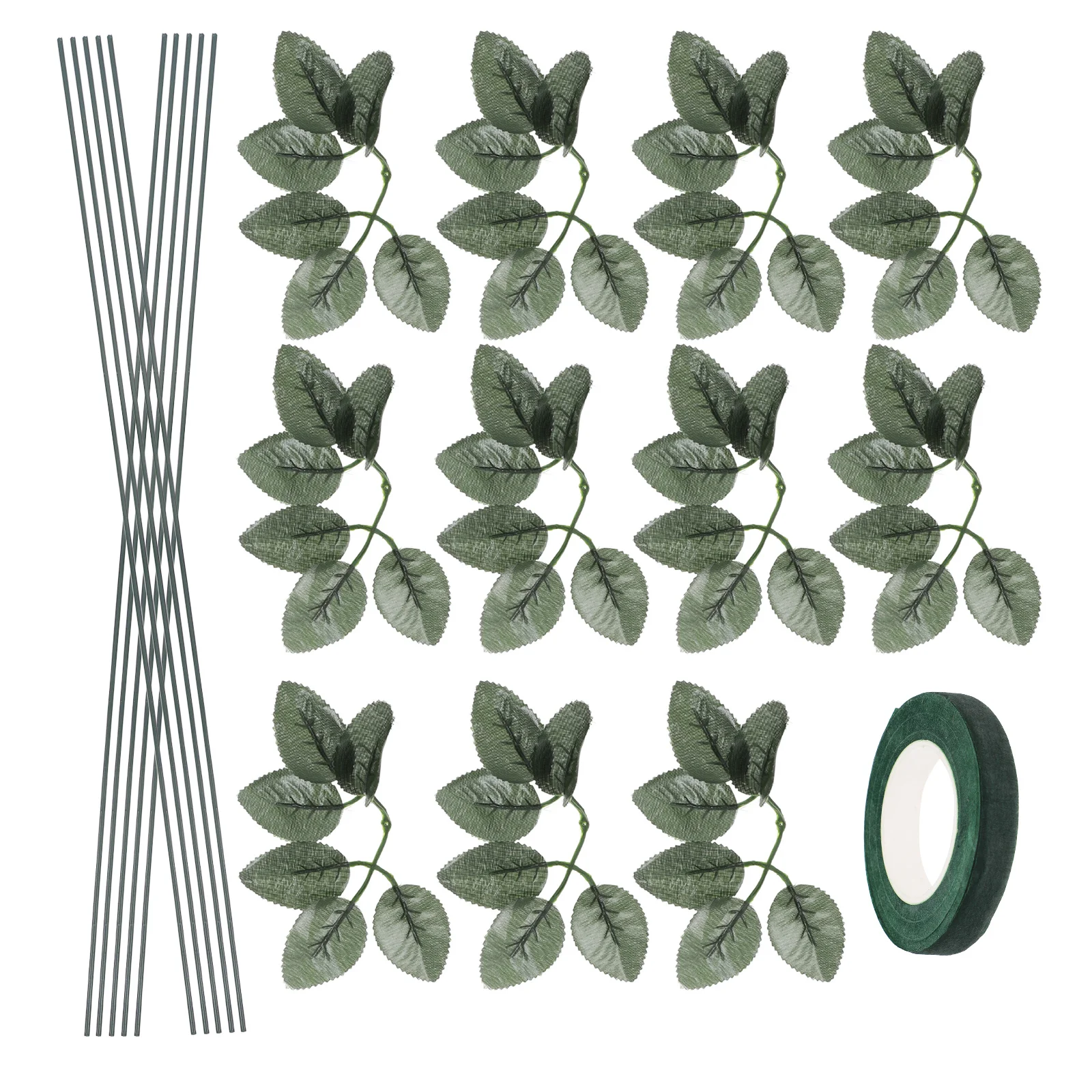 造花用ステムワイヤーキット、人工緑の葉付き、長い花茎、DIYフェイクフラワーアレンジメント、ブーケ用品、クラフト用