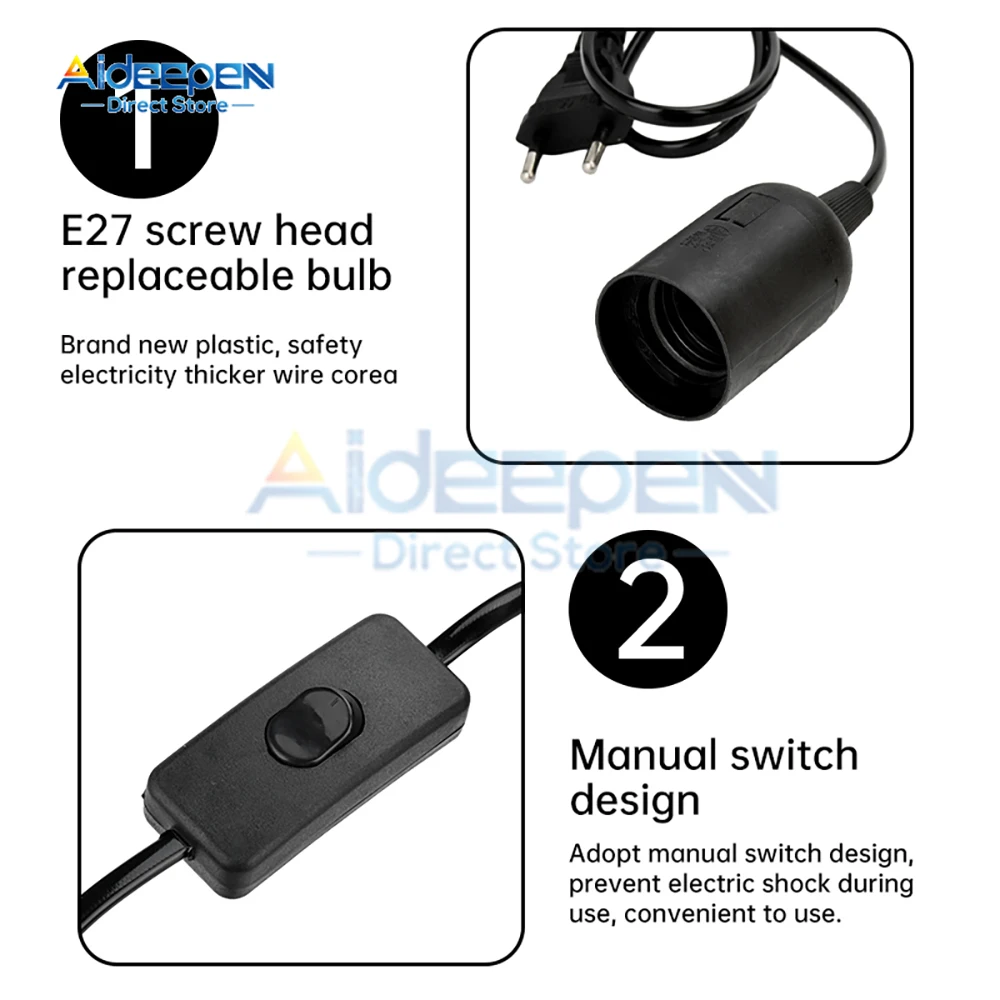 EUプラグ付き電源ケーブル,ランプベース用の完全な歯のスイッチケーブル,LED電球のペンダント用のスイッチ,ランプ固定具,1.8m