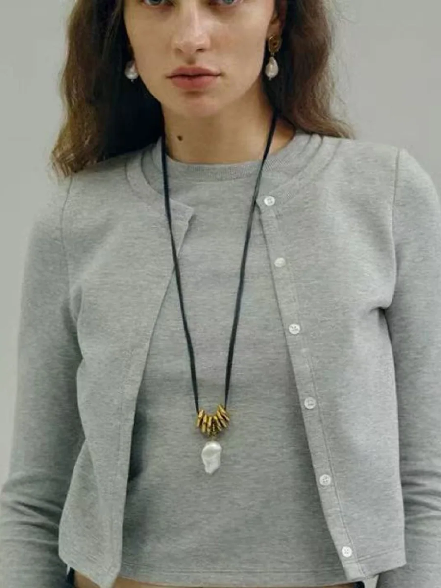 

Baroque pearl long leather necklaces for women adjustable sweater necklace vintage elegant jewelry