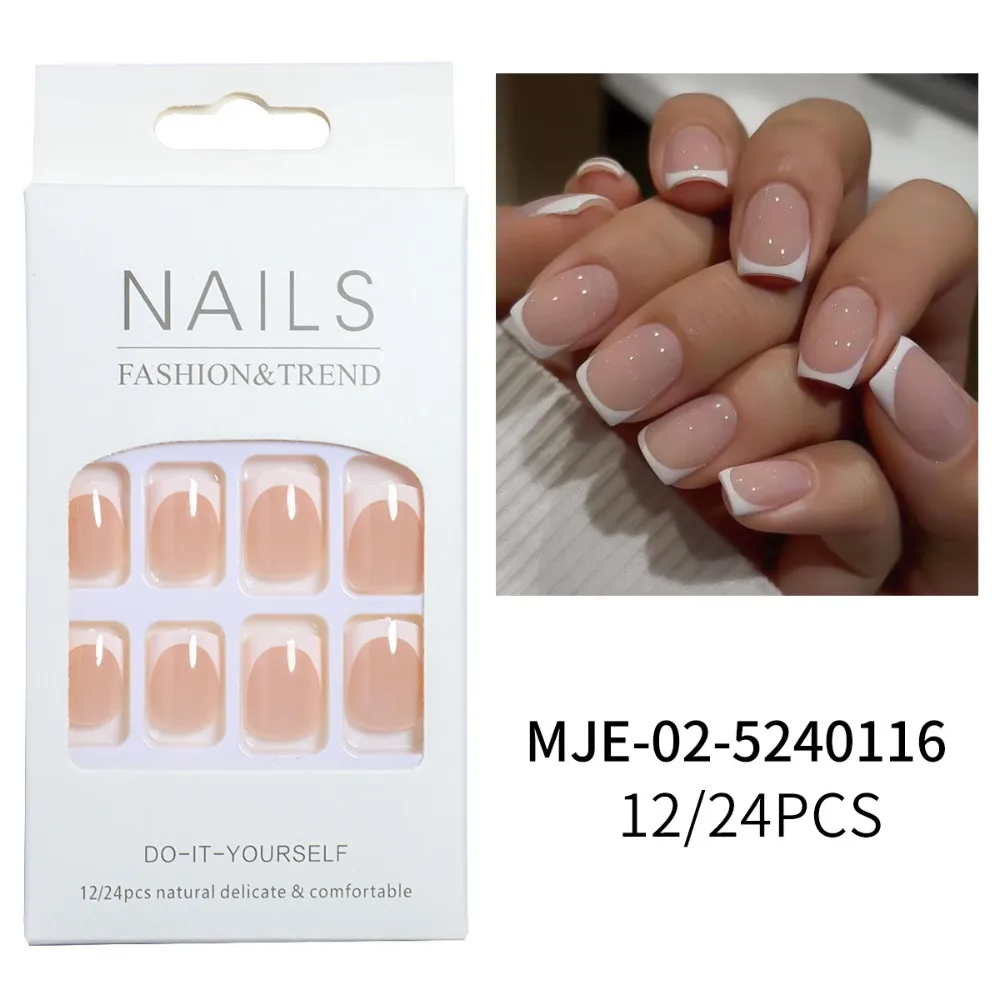 Imprensa francesa em unhas postiças para mulheres, cabeça quadrada, pontas de unhas postiças, comprimento médio, capa completa, moda