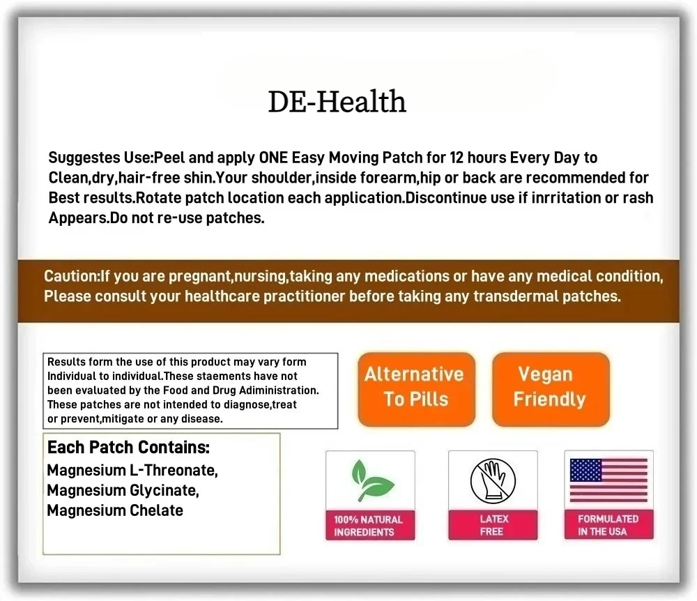 30 Patches 3 in 1 Magnesium L-Threonate Transdermal Patches with Magnesium Glycinate & Magnesium Chelate