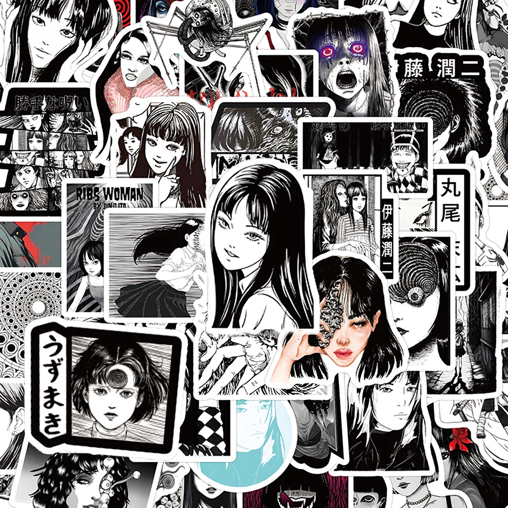 Lot de 10/30/60/120 autocollants manga Junji Ito Tomie, autocollants cool de dessins animés, décalcomanies décoratives pour guitare, scrapbook, ordinateur portable, téléphone