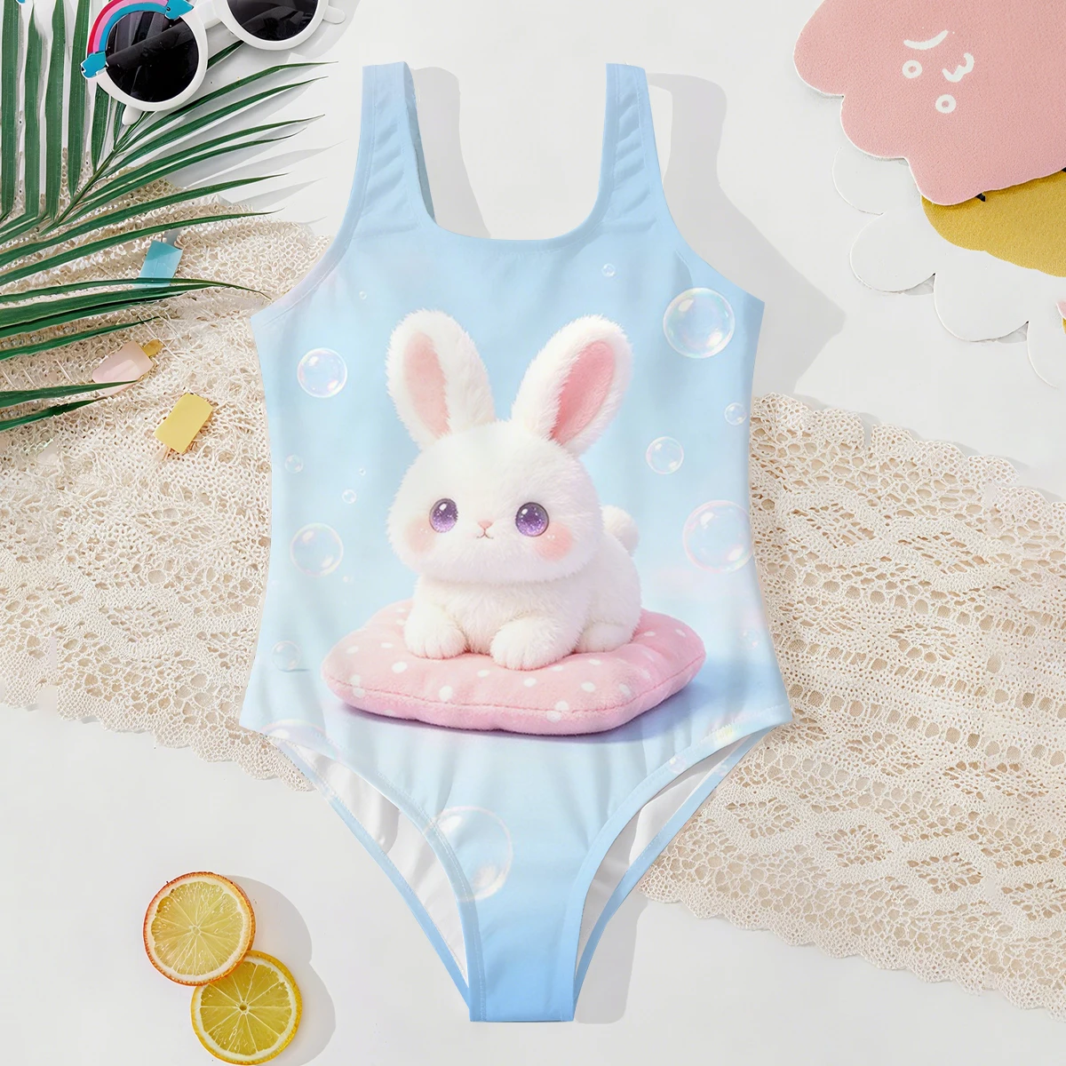 Girls' Summer Atmospheric Rabbit Fashionable Tight One-piece Swimsuit
