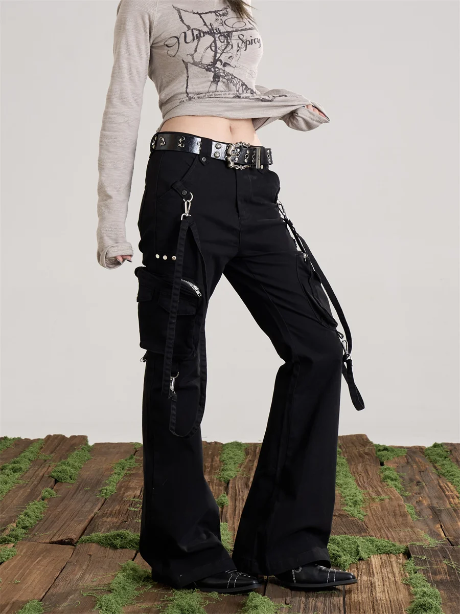 Onlpp American Retro Hot Girl Multi Pocket Work Pants Women's Loose Wide Leg Slimming Flared Floor-Length Trousers