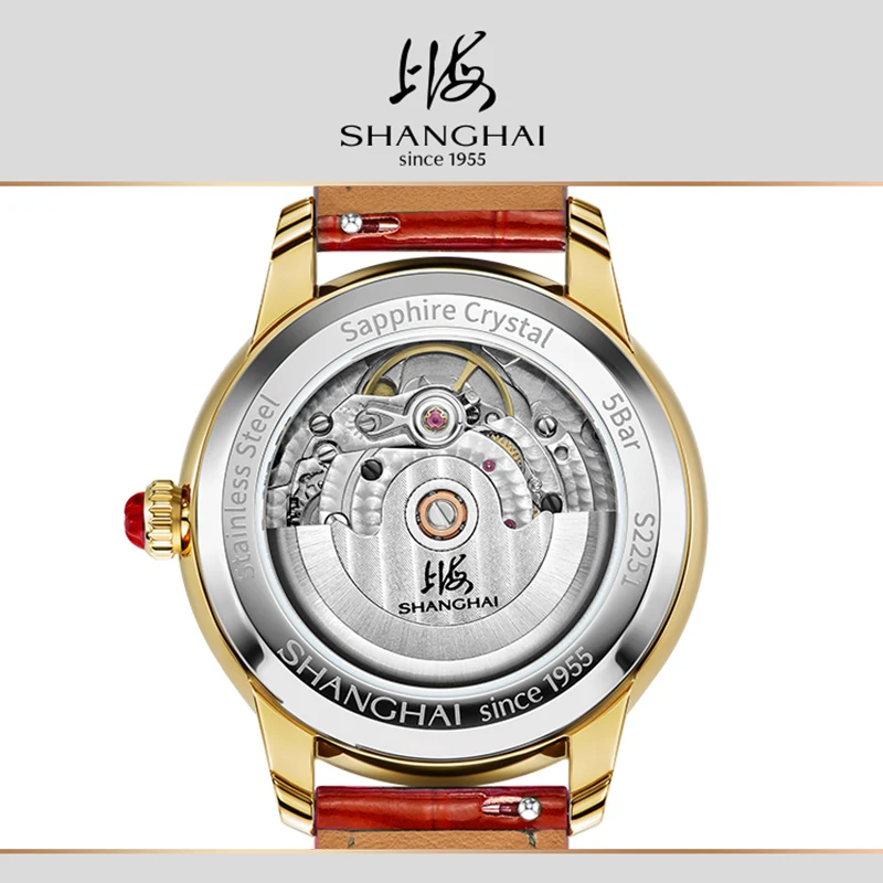 SHANGHAI Watch Fashion Women's Mechanical Watch 36mm Zirconia Wristwatch Mother-of-Pearl Dial 316L Stainless Steel Watch S2251