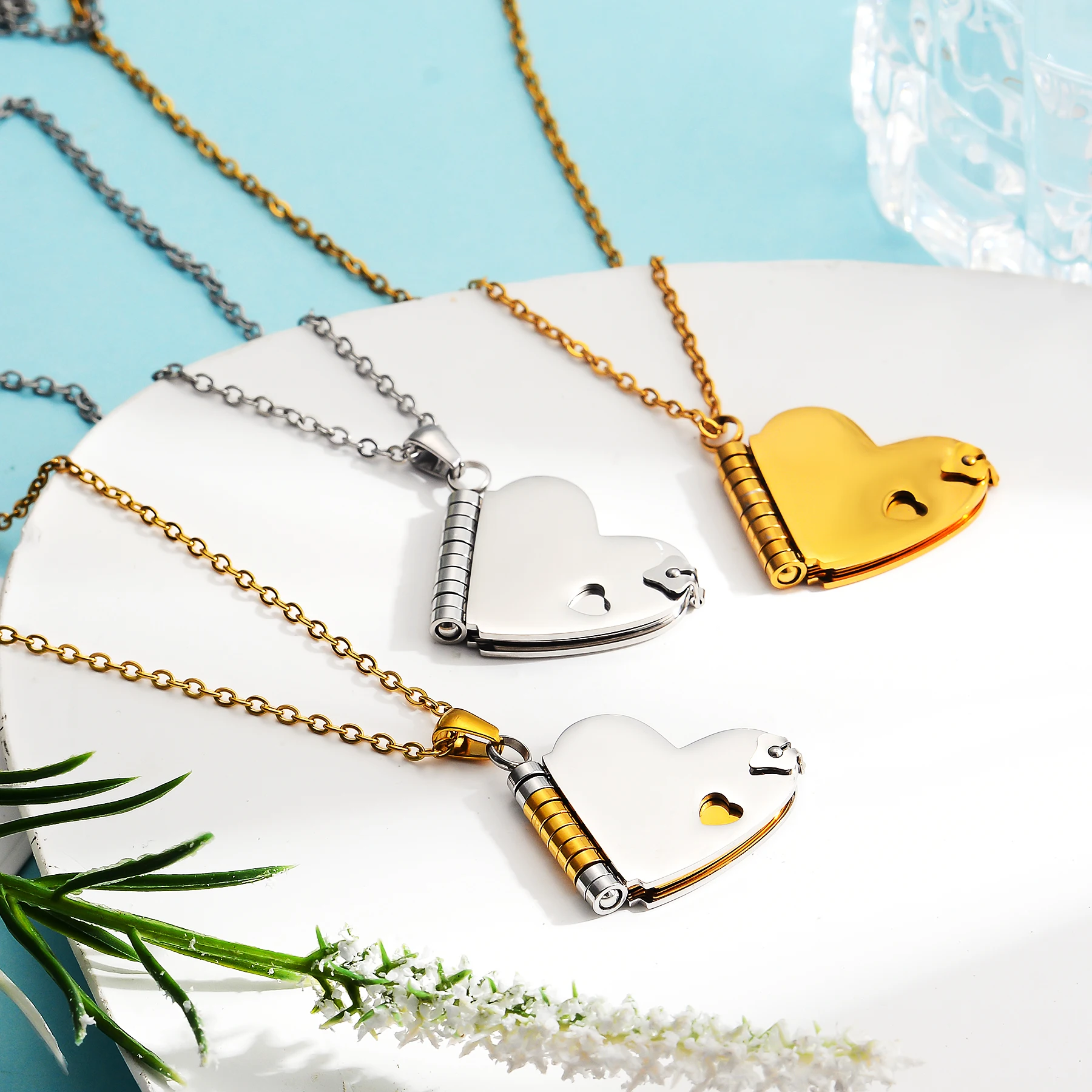 Personalized Stainless Steel Heart Book Pendant Necklace Custom Message Text Photo Bible Words Jewelry Gift For Women Men - view 3