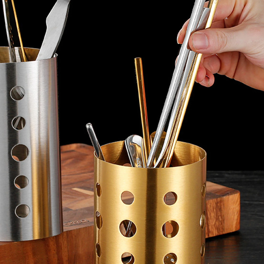 

Stainless Steel Chopstick Holder Small Golden Size Kitchen Utensil Drying Rack Spoon Fork Cutlery Basket Hollow Bottom