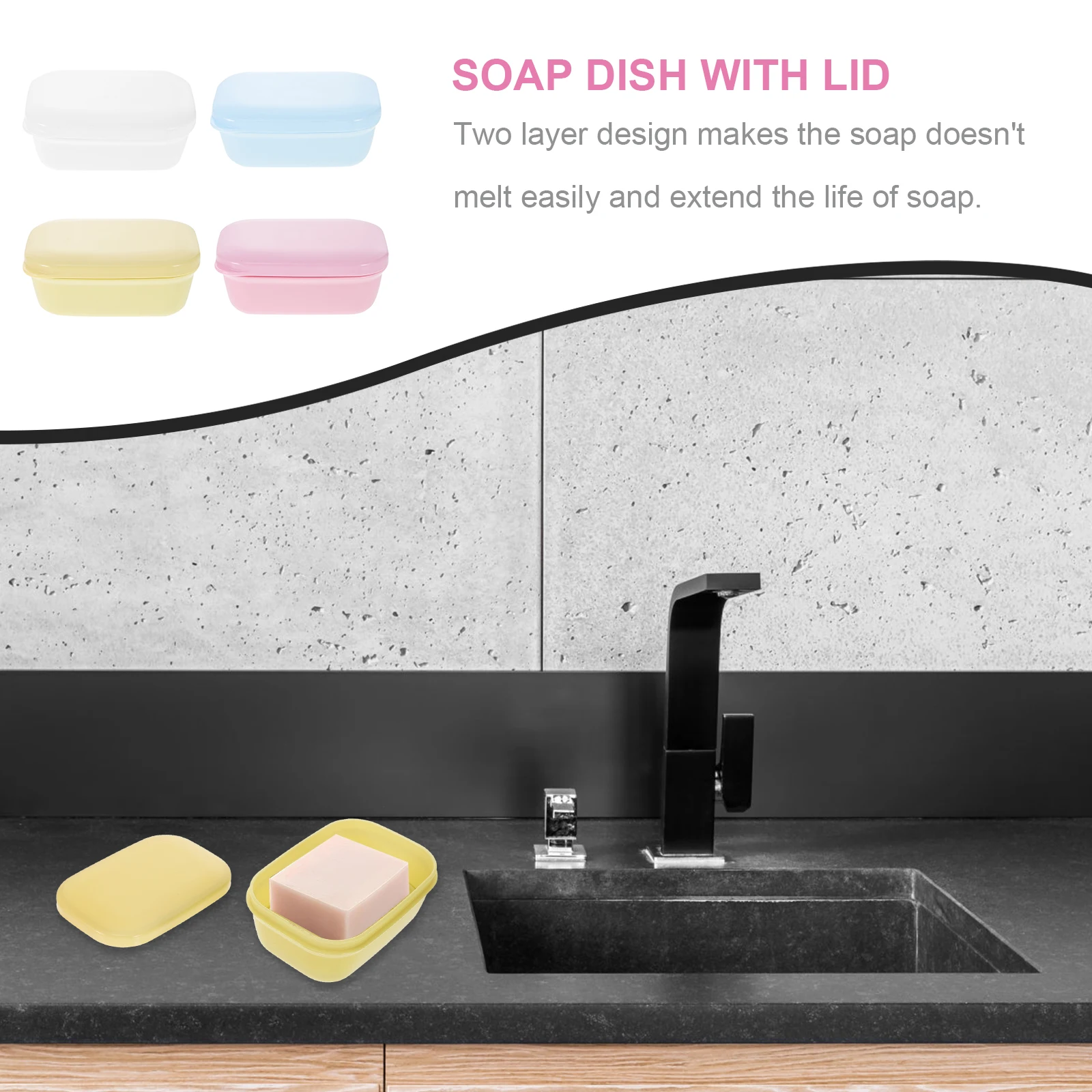 

4pcs Portable Box Double Layer Soap Dish Drain Design Soap Holder For Bathroom Kitchen Countertop Yellow Blue