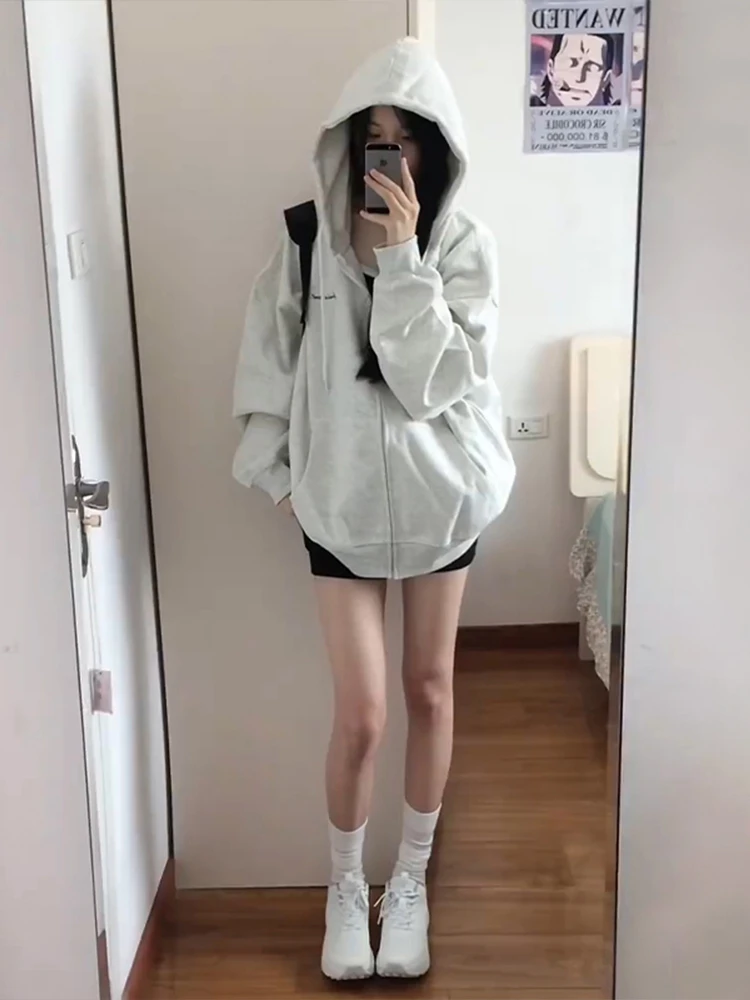 Vroege herfst ey hoodie dames nieuwe 2025, oversize luie sle vest jas lente herfst winter klein formaat casual zoete sle