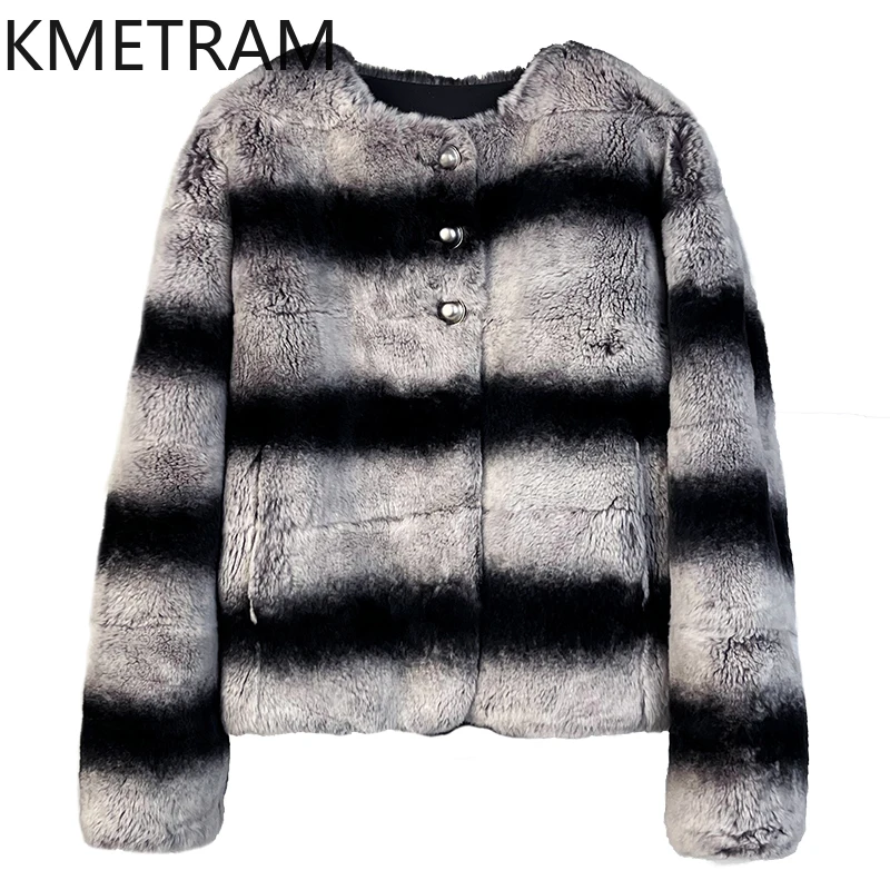 天然レックスラビットファーコート レディース 高級チンチラプリント ショート丈 本物の毛皮コート 女性用 高品質 冬服 2025 шуба