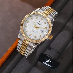 Stainless Steel Male Quartz Watches Clock Luxury Fashion Simple Calendar Wristwatch for Father Boyfriend Festivals Gift Set