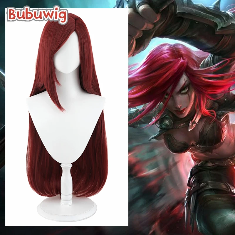 Bubuwig Synthetic Hair Katarina Cosplay Wigs Game LOL Black Rose Prestige Katarina 70cm Long Straight Red Wig Heat Resistant