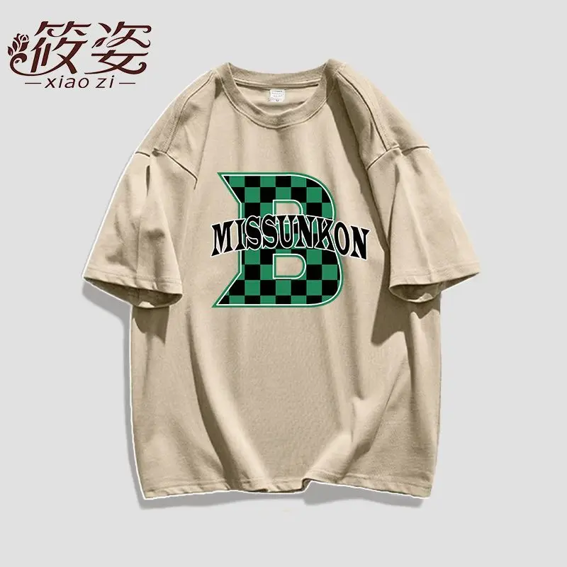 Women Clothing Letter Printed T-shirt Summer O-neck Loose Casual Tops Vintage Street Fashion Cotton Pullovers