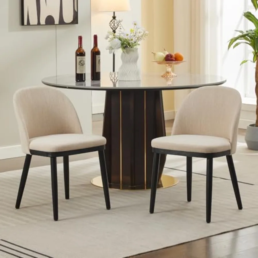 

Wooden Dining Chairs Set of 2Upholstered Kitchen Dining Room Chairs with Curved Backrest and Wood Leg Modern Fabric Farmhouse D