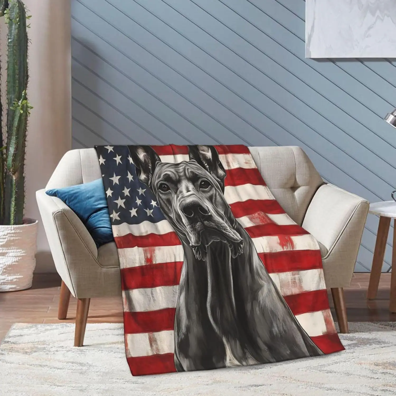Patriotic American Flag German Shepherd Dog Blanket Throw Cozy Pet Lover Gift USA Decor 150x200cm