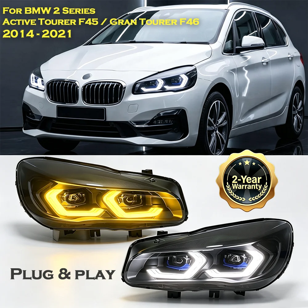 Car LED Dual-Color DRL Projector Headlight Assembly For BMW F45 F46 2014-2021 Fog Brake Turn Signal Plug&Play Left+Right Pair