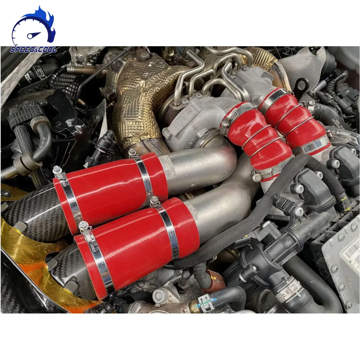 SPEED&COOL For Audi C7 RS6 RS7 Turbo to Chargecooler Outlet Hoses and Inlet Pipes to Airbox Silicone Intake Tube