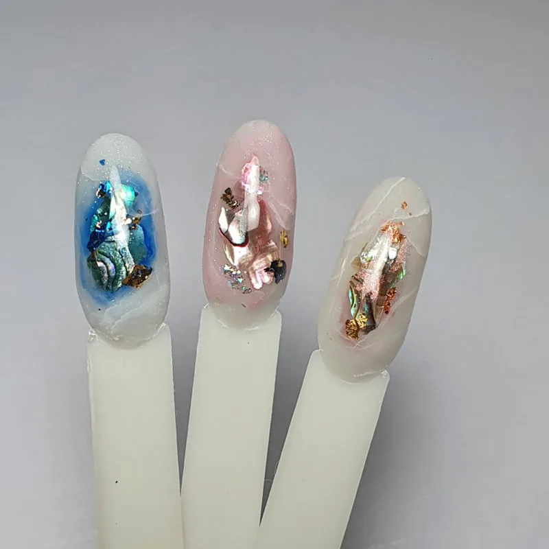 Flocos irregulares para arte em unhas, concha de abalone, 12 grades/caixa, fatias de concha de mar natural, amuletos de unhas 3d brilhantes, lantejoulas, flocos de manicure