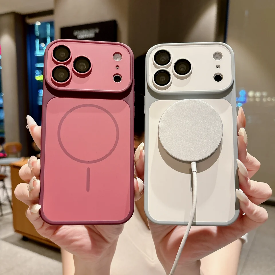 Funda magnética a prueba de golpes con contraste de color mate para iPhone 17 16 15 14 13 12 11 Pro Max con protección de lente 3