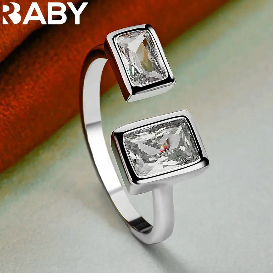 URBABY 925 فضة مربع زركونيا خاتم الزواج للنساء نعمة مجوهرات الاتجاه المألوف هدايا حفلة عيد ميلاد