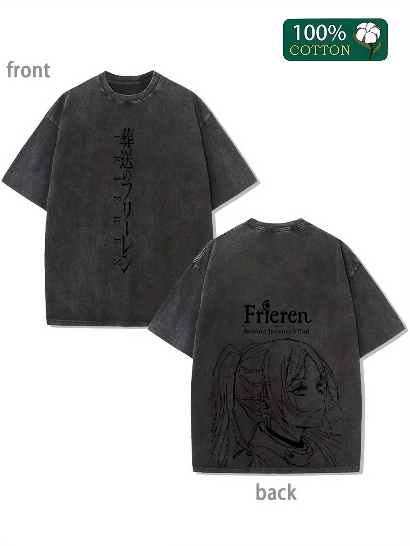 

Vintage Washed Oversized Cotton Tee with Line Art Graphic - Unisex Loose Fit