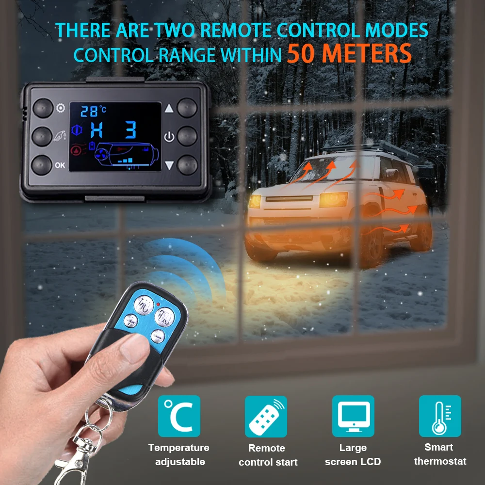 12V24V220V Diesel Air Heater 2-8KW Parking Heater Remote Control LCD for Heavy Duty Truck Cabin Van Trailer Boat Fast Heating