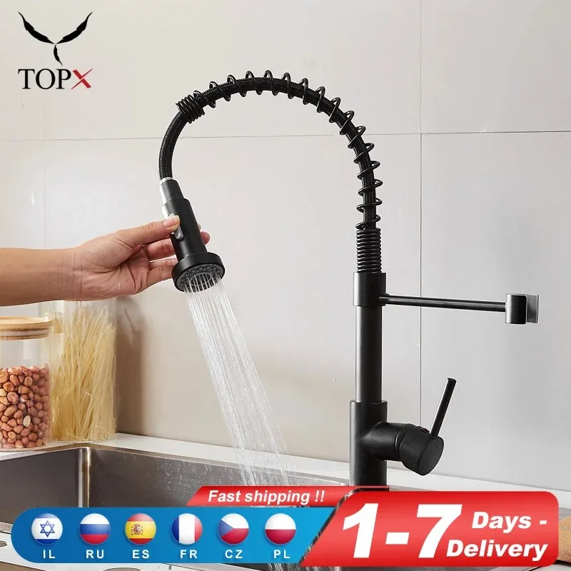 Mounted Flexible Kitchen Faucets Pull Out Mixer Tap Black Hot Cold Kitchen Faucet Spring Style with Spray Mixers Taps