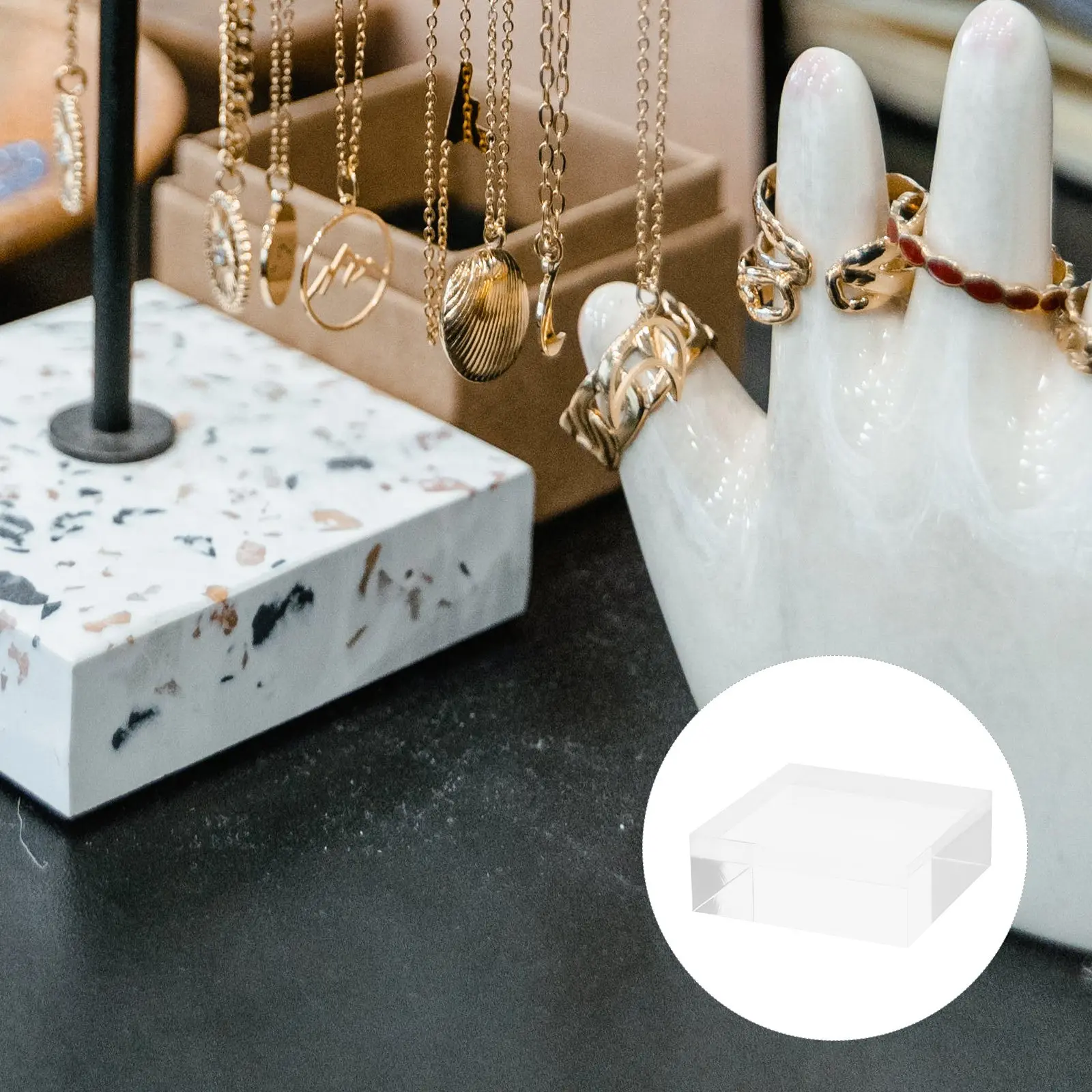 

5Pcs Acrylic Display Block Premium Transparent Cube for Jewelry Display Stand Ring Holder Base Craft Accessory Showcase