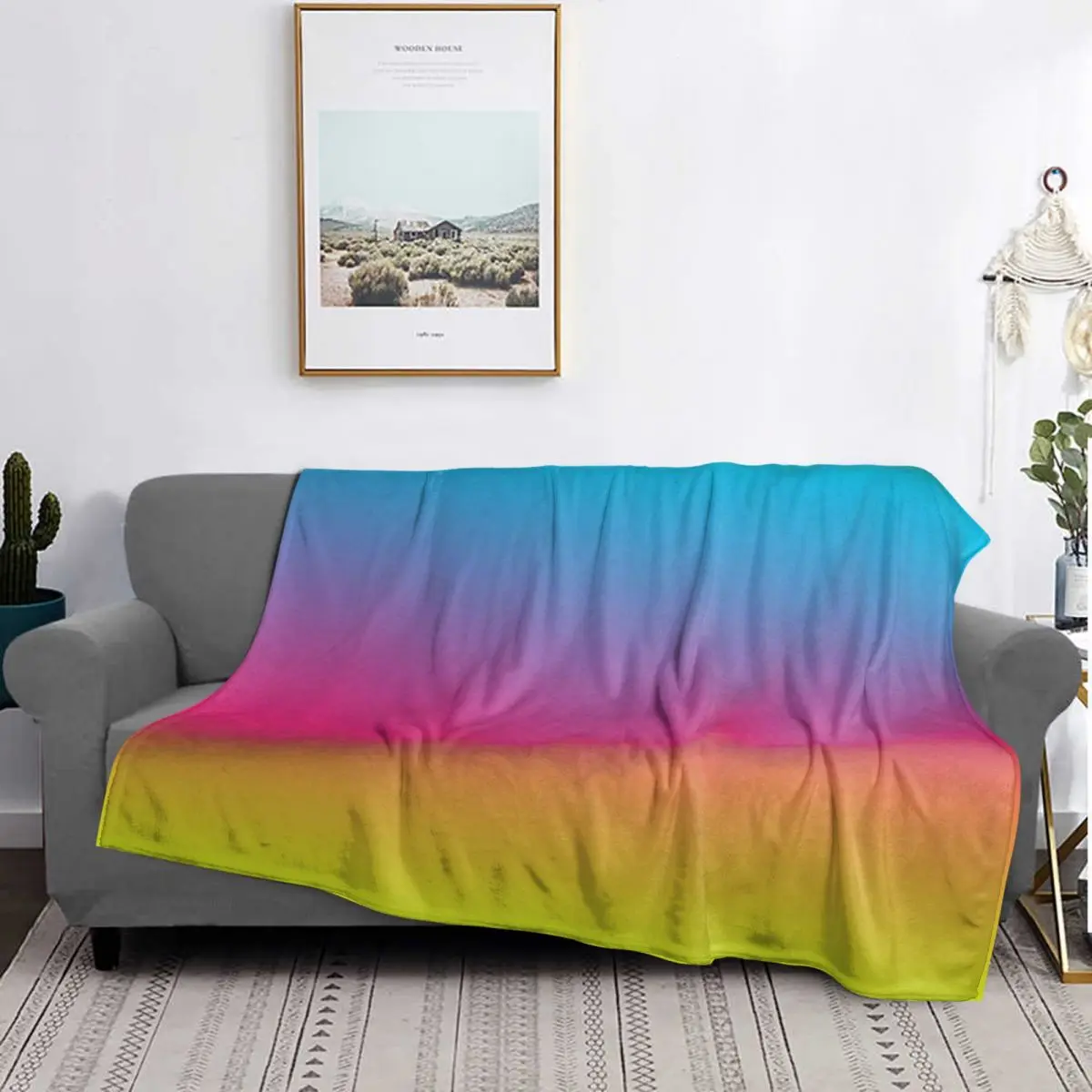 

Crayon Box Multicolored Ombre Blanket Soft Warm Flannel Throw Blanket Cover for Bed Living room Picnic Travel Home Couch