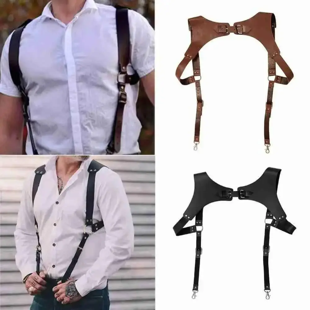 PU Leather Men's Suspenders Belts Shoulder Harness Adjustable Strap Clip Elastic Braces Gentle Sportsman Suspenders Vintage