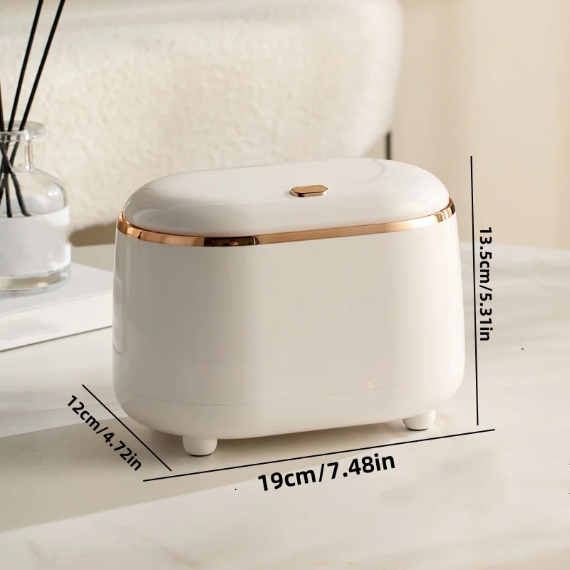 Push-Type Desktop Trash Can, Accessible Luxury Style Household Coffee Table Storage Bucket with Lid, Oval Storage Box, Paper Bas