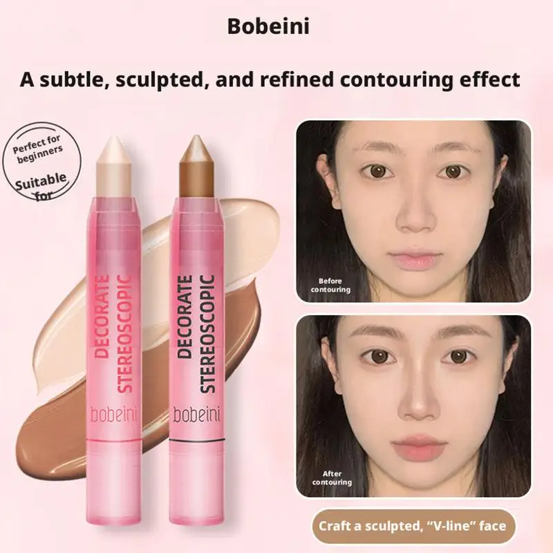 Dual-Ended Contour Highlight Stick Cream Contour Stick Sculpt Nose Cheek Jawline Long-Lasting Contour Pen for Face Makeup