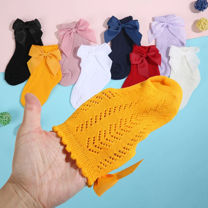 Lawadka Summer Mesh Newborn Baby Girls Socks Fashion Bow Thin Socks for Girls Infant Clothes Accessories White Red Color 0-5Year