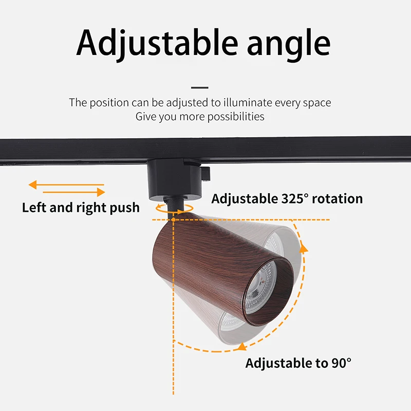 LED Spotlights GU10 Track Light Replaceable Spot Light Aluminum Wood Color Rails Lighting Fixture For Home Living Room Store