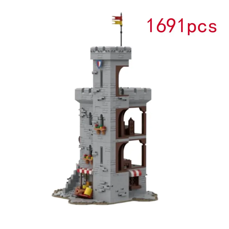 

Spot MOC-213918 1691pcs small particle assembly building blocks building construction medieval castle trade city with interior m